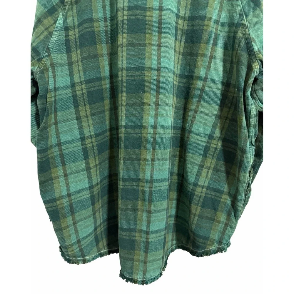 Free People‎ We The Free Summer Daydream Plaid Button Down Green Balsam Size L